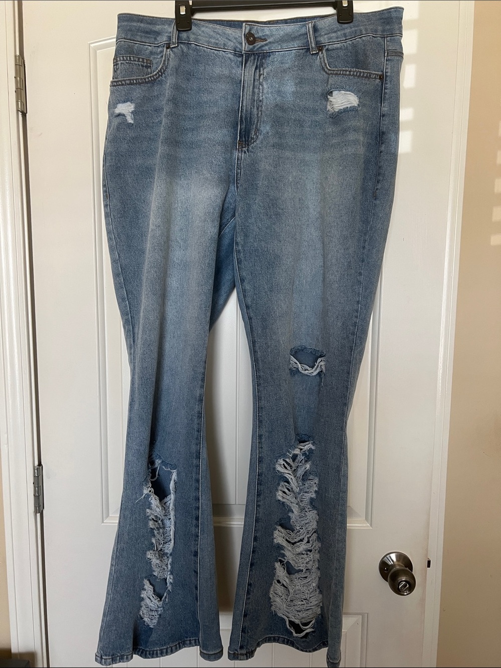 Ashley Stewart Light Blue Distressed Flare Jeans